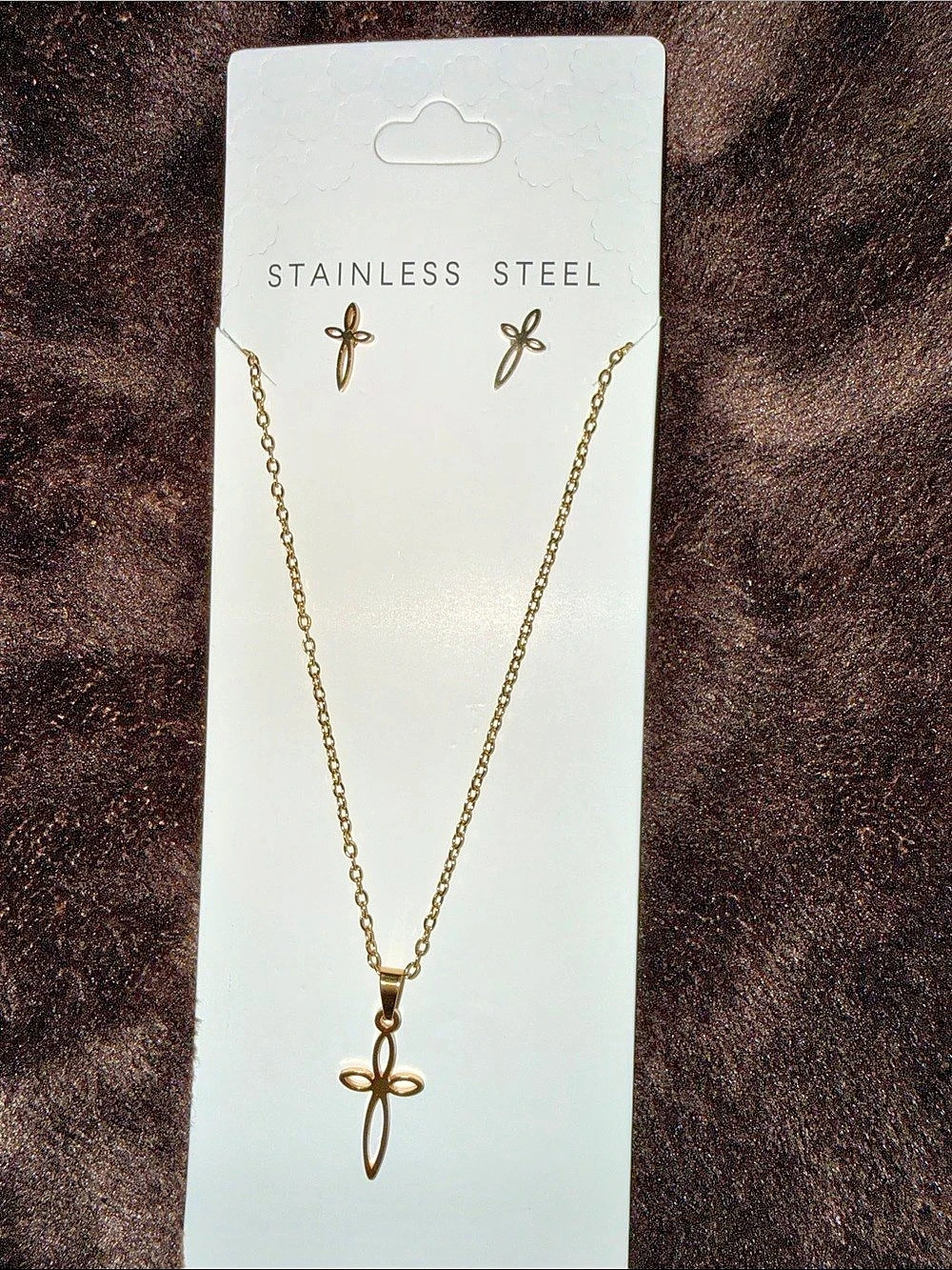 Gold Stainless Steel Necklace & Earrings NWT